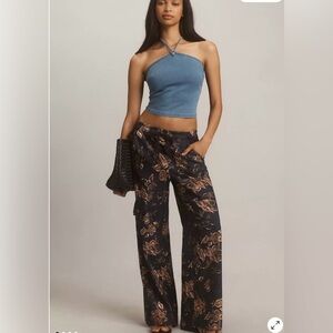 Anthropologie Pilcro Beach Cargo Linen Pants Pockets Floral Navy Combo